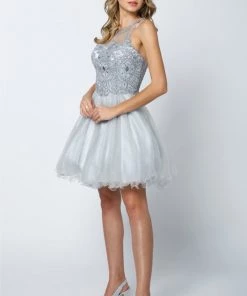 Lace Applique Short Halter Dress By Juliet 826