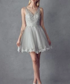 New Embroidered Short V-Neck Dress By Juliet 835