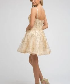 Applique Short Glitter Print Dress By Juliet 838