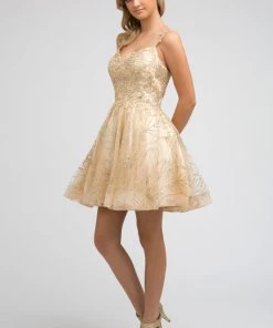 Applique Short Glitter Print Dress By Juliet 838