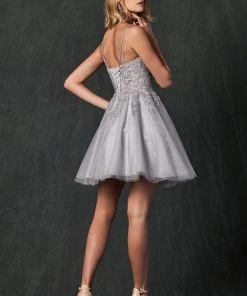 Embroidered Short Glitter Dress By Juliet 857 New