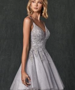 Embroidered Short Glitter Dress By Juliet 857 New