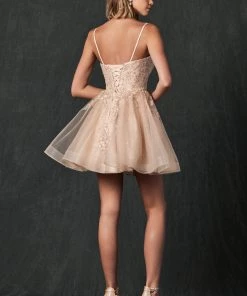 Floral Applique Short Glitter Dress By Juliet 859