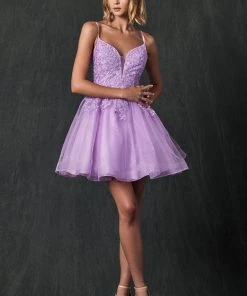 Floral Applique Short Glitter Dress By Juliet 859