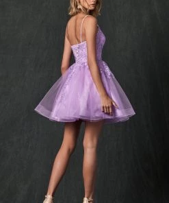 Floral Applique Short Glitter Dress By Juliet 859