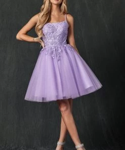 Floral Applique Short Sleeveless Dress By Juliet 860