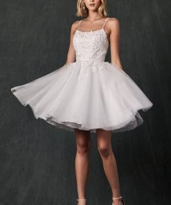 Floral Applique Short Sleeveless Dress By Juliet 860