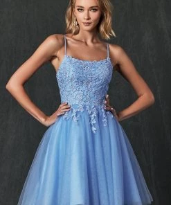 Floral Applique Short Sleeveless Dress By Juliet 860