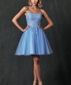 Floral Applique Short Sleeveless Dress By Juliet 860