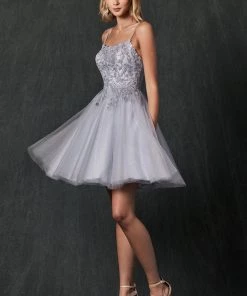 Floral Applique Short Sleeveless Dress By Juliet 860