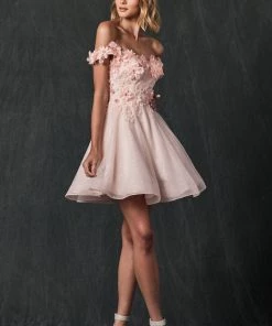 3D Floral Short Off Shoulder Dress By Juliet 861 New