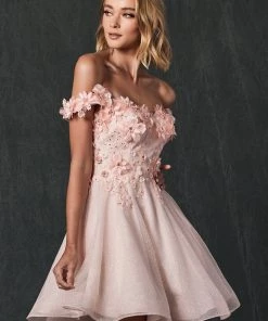 3D Floral Short Off Shoulder Dress By Juliet 861 New