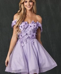 3D Floral Short Off Shoulder Dress By Juliet 861 New