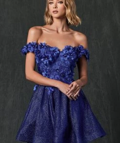3D Floral Short Off Shoulder Dress By Juliet 861 New