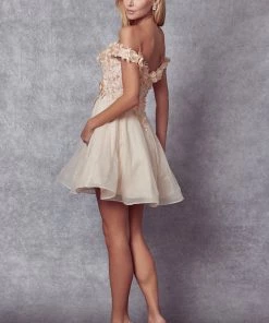 3D Floral Short Off Shoulder Dress By Juliet 861 New