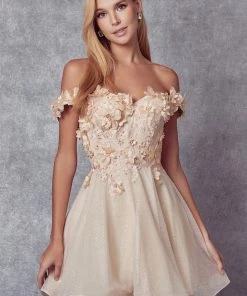 3D Floral Short Off Shoulder Dress By Juliet 861 New