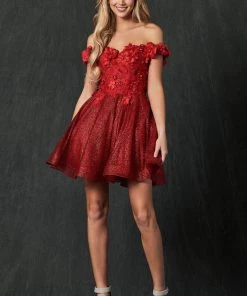 3D Floral Short Off Shoulder Dress By Juliet 861 New