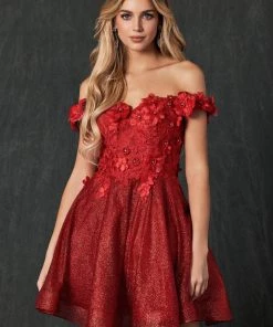 3D Floral Short Off Shoulder Dress By Juliet 861 New