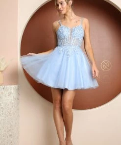 Short Floral Embroidered Dress By Nox Anabel T724 New