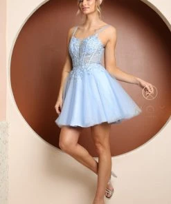 Short Floral Embroidered Dress By Nox Anabel T724 New