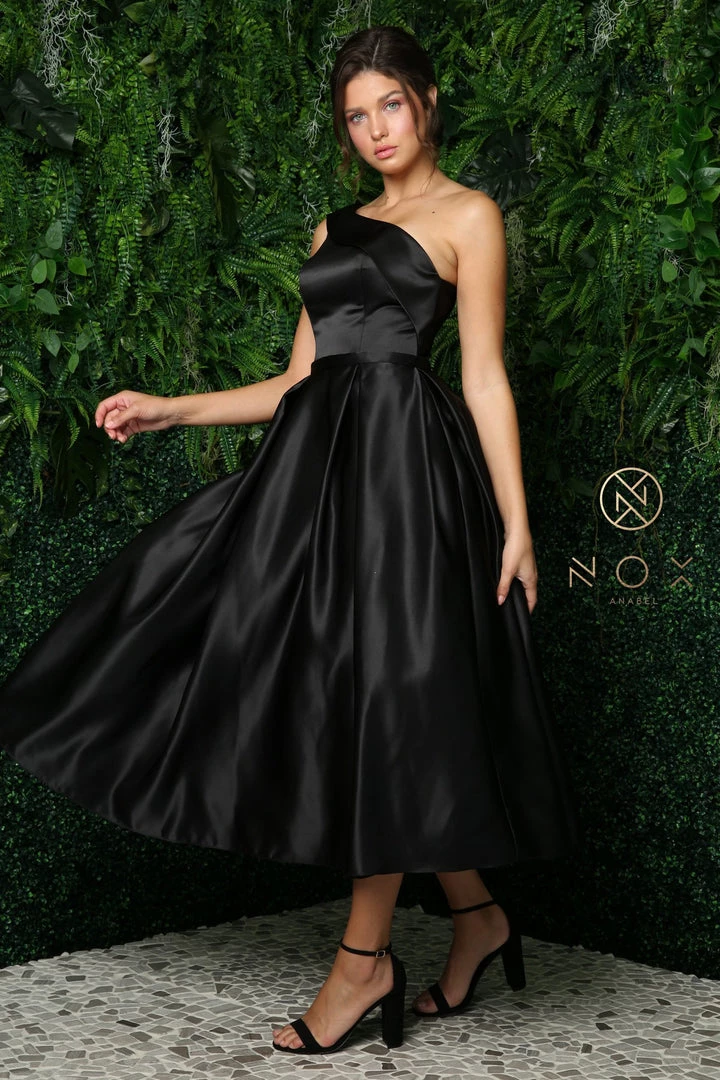 Prom One Shoulder Tea Length Dress By Nox Anabel JE931 10 Prom One Shoulder Tea Length Dress By Nox Anabel JE931