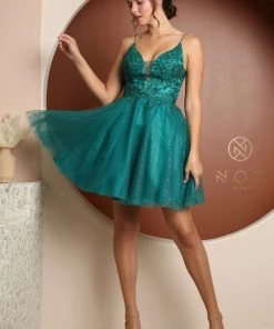 Embroidered Short V-Neck Dress By Nox Anabel E779 14 Embroidered Short V-Neck Dress By Nox Anabel E779