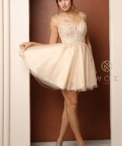 Beaded Short A-line Dress By Nox Anabel F732