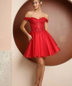 New Applique Short Off Shoulder Dress By Nox Anabel F731 17 New Applique Short Off Shoulder Dress By Nox Anabel F731
