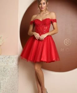 New Applique Short Off Shoulder Dress By Nox Anabel F731 19 New Applique Short Off Shoulder Dress By Nox Anabel F731