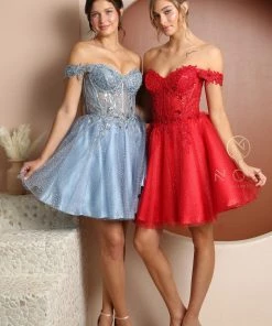 New Applique Short Off Shoulder Dress By Nox Anabel F731 20 New Applique Short Off Shoulder Dress By Nox Anabel F731