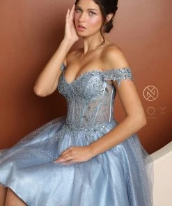 New Applique Short Off Shoulder Dress By Nox Anabel F731 23 New Applique Short Off Shoulder Dress By Nox Anabel F731