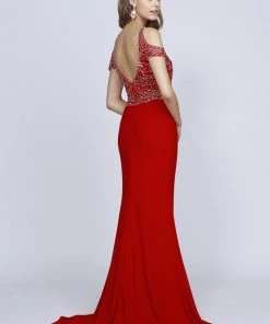 Prom Beaded Long Cold Shoulder Fitted Dress By Juliet 660