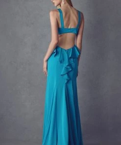 Fitted Sleeveless Gown With Ruffled Back By Juliet 645 Prom