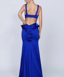 Fitted Sleeveless Gown With Ruffled Back By Juliet 645 Prom