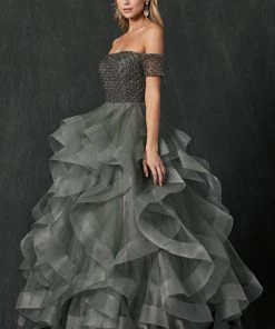 Prom Ruffled Off Shoulder Ball Gown By Juliet 395