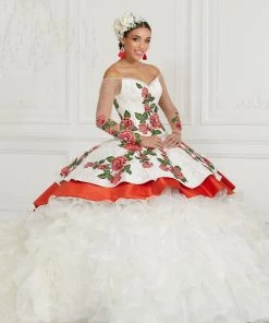 LA Glitter By House Of Wu 3-Piece Floral Charro Quinceanera Dress By LA Glitter 24075 QuinceaƱera