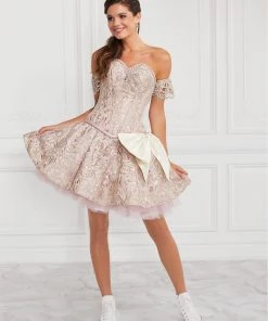 LA Glitter By House Of Wu Quinceañera 3 Piece Strapless Jacquard Quinceanera Dress By LA Glitter 24065