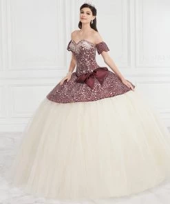LA Glitter By House Of Wu Quinceañera 3 Piece Strapless Jacquard Quinceanera Dress By LA Glitter 24065