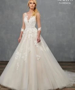 Florencia By Mary's Bridal Wedding Dresses 3/4 Length Sleeve A-Line Bridal Gown By Mary's Bridal MB3119