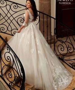 Florencia By Mary's Bridal Wedding Dresses 3/4 Length Sleeve A-Line Bridal Gown By Mary's Bridal MB3119
