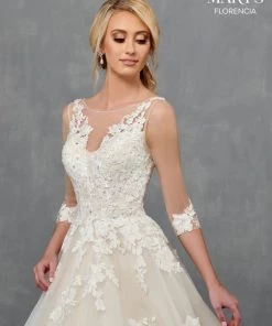 Florencia By Mary's Bridal Wedding Dresses 3/4 Length Sleeve A-Line Bridal Gown By Mary's Bridal MB3119
