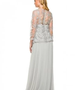 3/4 Length Sleeve Embroidered Illusion Dress By Nox Anabel 5096