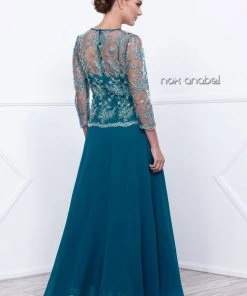 3/4 Length Sleeve Embroidered Illusion Dress By Nox Anabel 5096