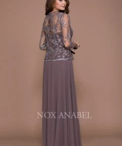 3/4 Length Sleeve Embroidered Illusion Dress By Nox Anabel 5096