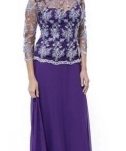 3/4 Length Sleeve Embroidered Illusion Dress By Nox Anabel 5096