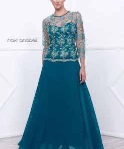 3/4 Length Sleeve Embroidered Illusion Dress By Nox Anabel 5096