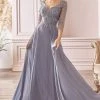 3/4 Sleeve Chiffon Gown By Cinderella Divine CD0171 Prom