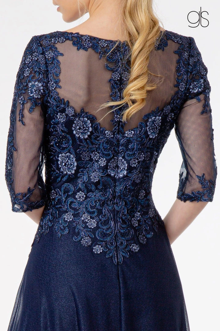 3/4 Sleeve Embroidered Bodice Chiffon Dress By Elizabeth K GL1825 6 3/4 Sleeve Embroidered Bodice Chiffon Dress By Elizabeth K GL1825