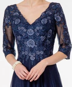 3/4 Sleeve Embroidered Bodice Chiffon Dress By Elizabeth K GL1825 13 3/4 Sleeve Embroidered Bodice Chiffon Dress By Elizabeth K GL1825