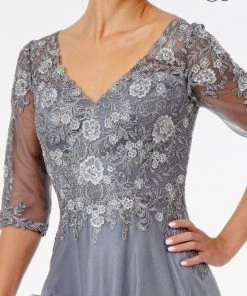 3/4 Sleeve Embroidered Bodice Chiffon Dress By Elizabeth K GL1825 17 3/4 Sleeve Embroidered Bodice Chiffon Dress By Elizabeth K GL1825